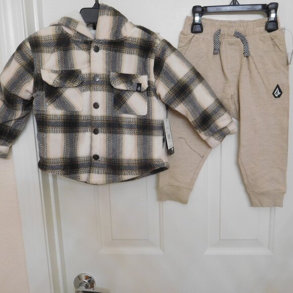 NWT 3pc Volcom Plaid Hooded Jacket Shirt & Joggers Set sz 18 Months - Picture 2 of 4